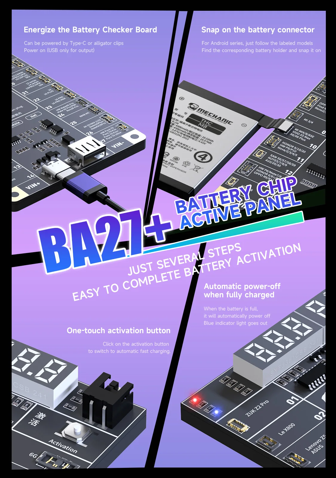 MECHANIC BA27+ Battery activation detection board Supports Apple IP6-16&400+Andr