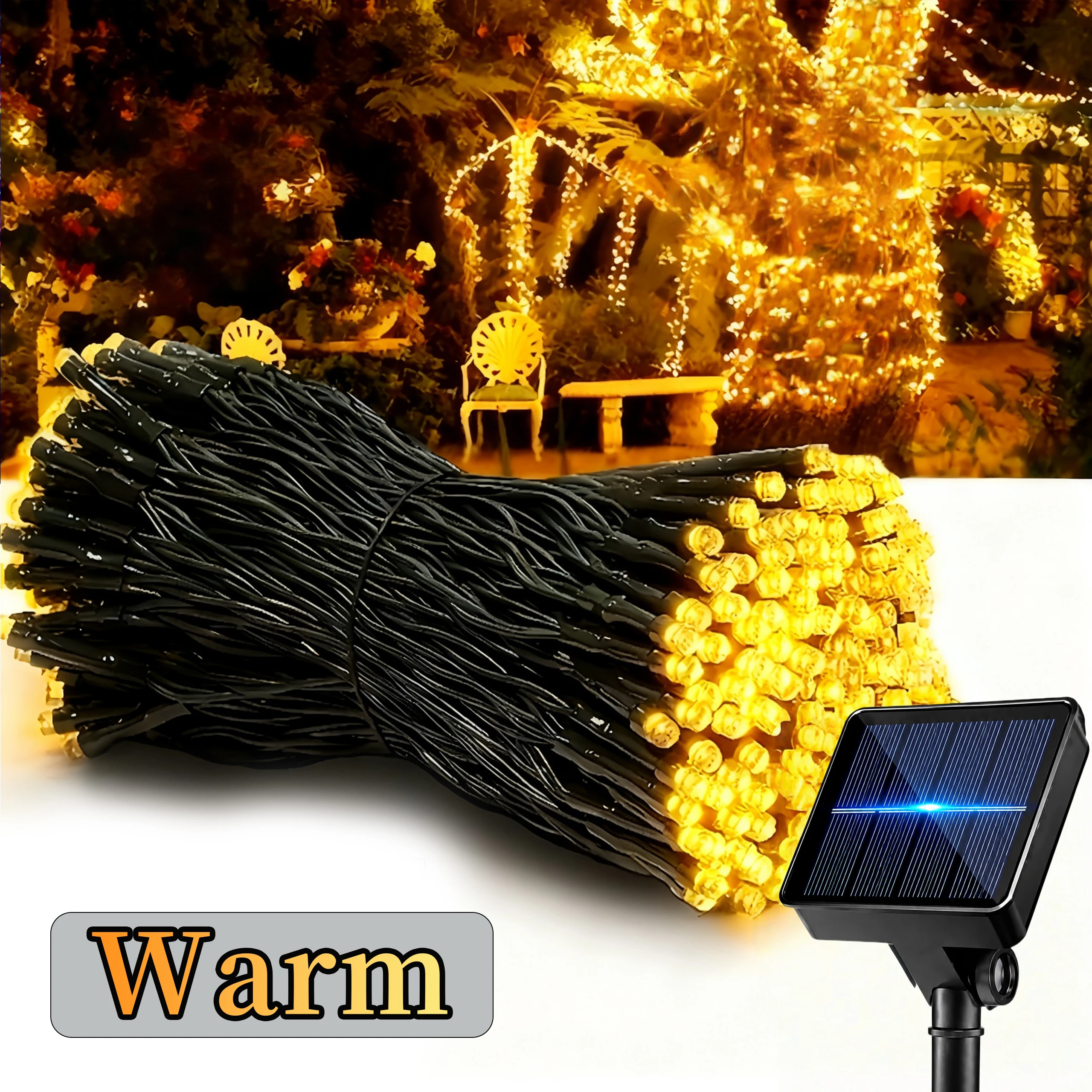 Solar Powered LED String Lights - 8 Modes, Waterproof Outdoor Decorative Lighting for Garden, Patio, and Events