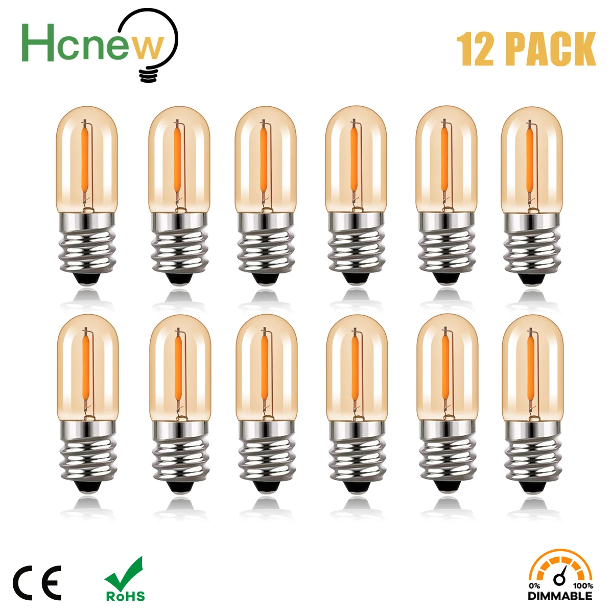 Hcnew Dimmable E12 Led Filament Night Lamp T16 0.6W E14 candelabra base Warm white 2200K Amber Glow 220V LED candle lamps