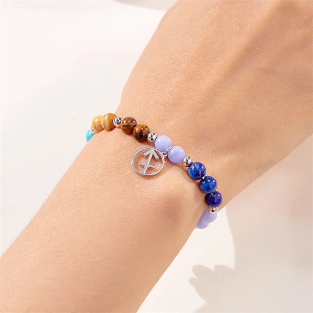 Minimalist Colorful Natural Stone Beaded Bracelets for Women Men Fashion Handmade 12 Constellation Zodiac Sign Bracelets Jewelry 5