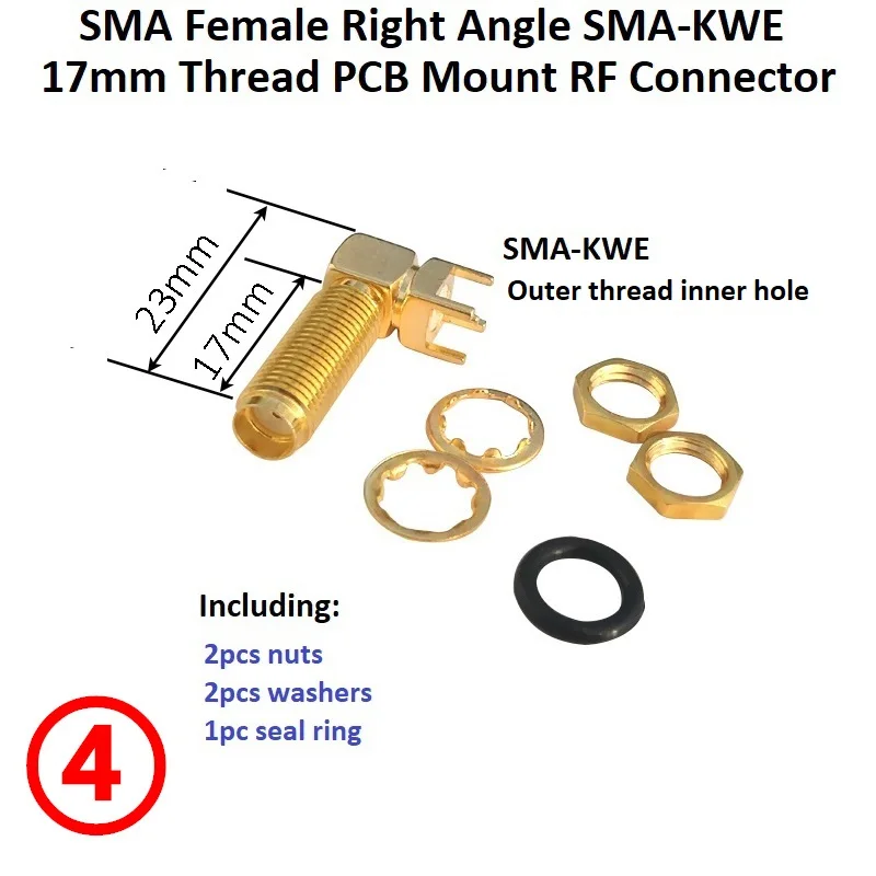 SMA 커넥터 4핀 SMA 암 SMA-KWE 직각 PCB 솔더 마운트 안테나 소켓 90도 스루홀 플러그 동축 커넥터