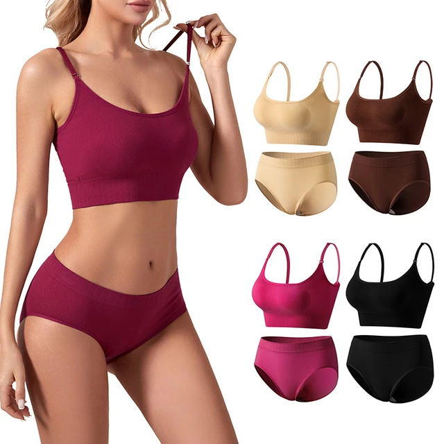 Women Cotton Seamless Underwear Sexy Thin Cup Bra Set Wireless