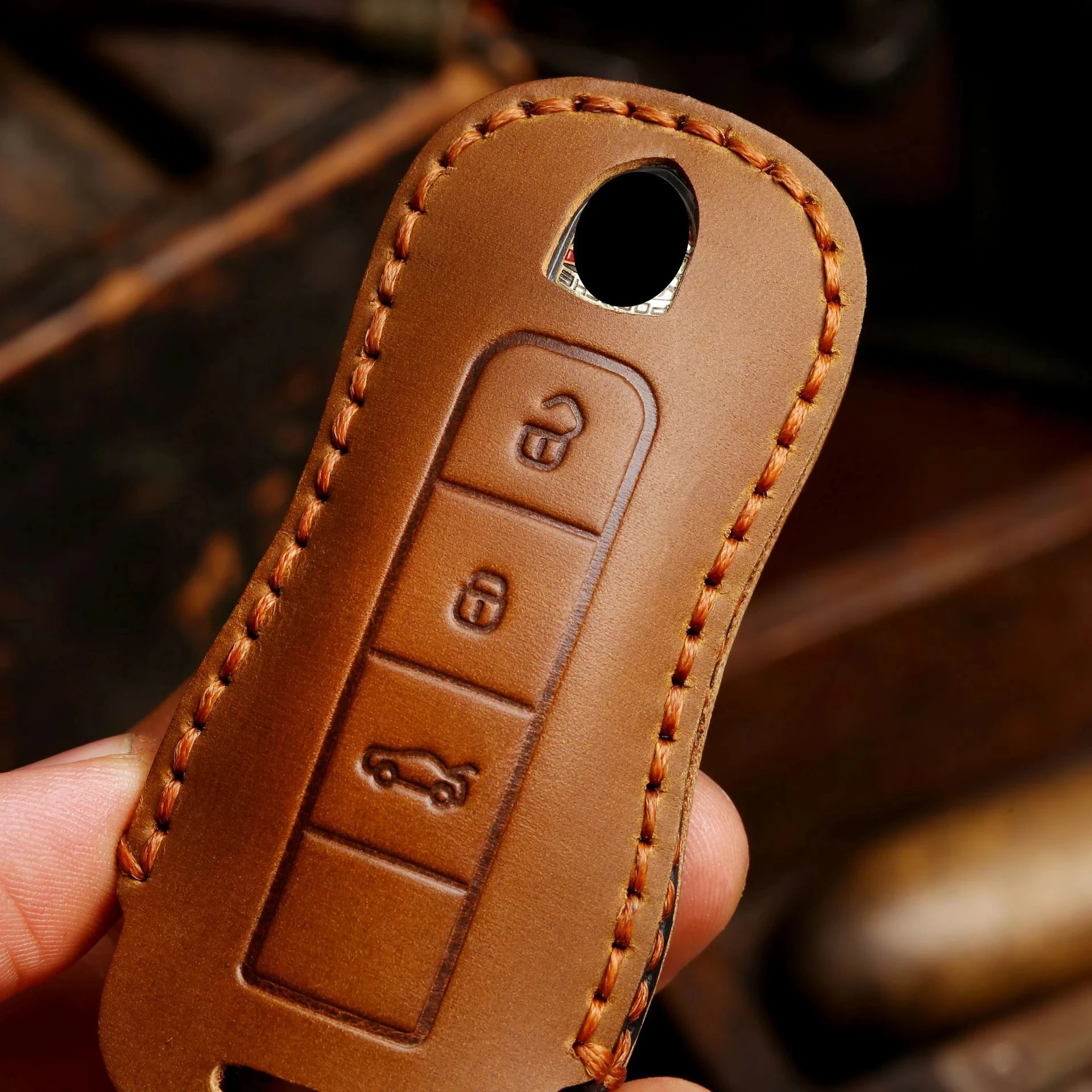 Luxury Leather Car Key Case Cover and Keychain Holder Accessories