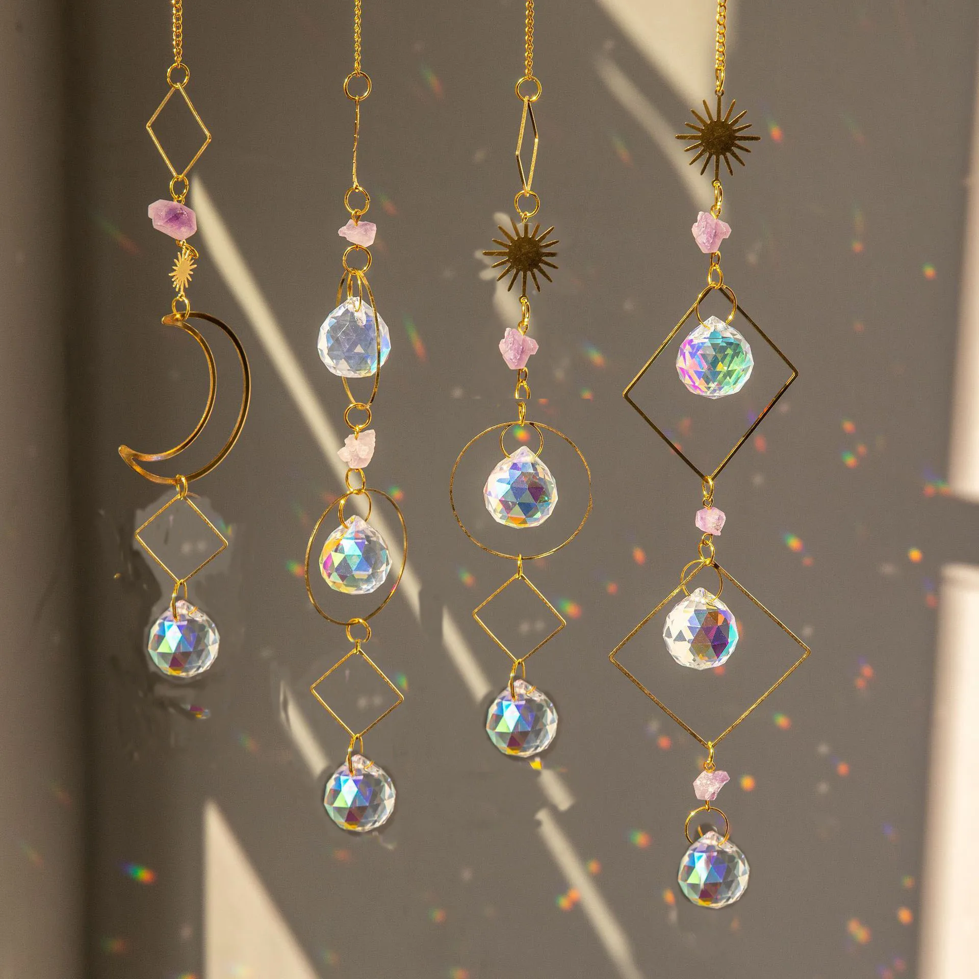 1PC Suncatcher Hanging Crystal Moon Catcher Pendants Wind Chimes Rainbow Prism Window Drop Christmas Tree Home Decor