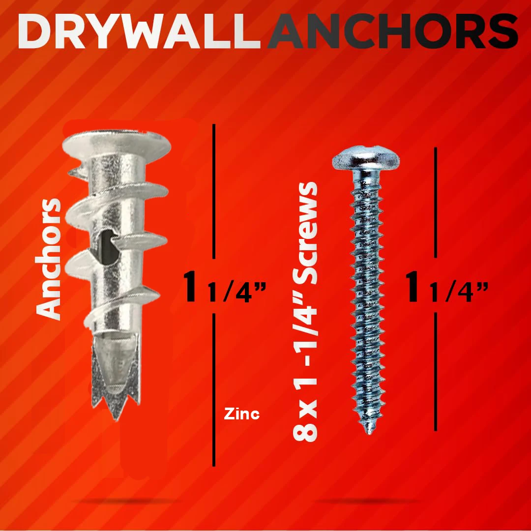 VKKM Self-Drilling Zinc Drywall Anchors with Screws 30-240Piece Set Holds Up to 50 lbs Ideal for Strong Mounting in Drywall