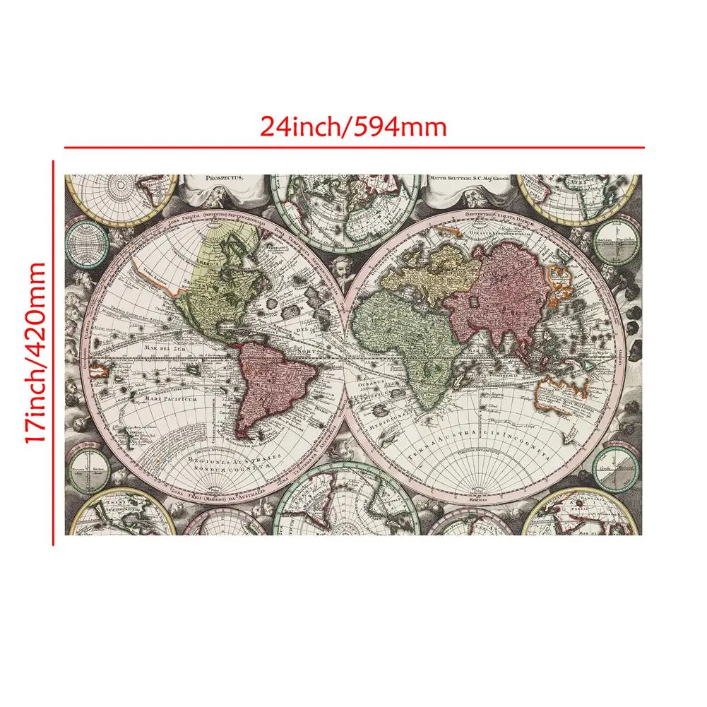 The World Map Retro Poster Non-woven Canvas Painting Wall Art Prints Living Room Home Decoration School Office Supplies 59*42cm