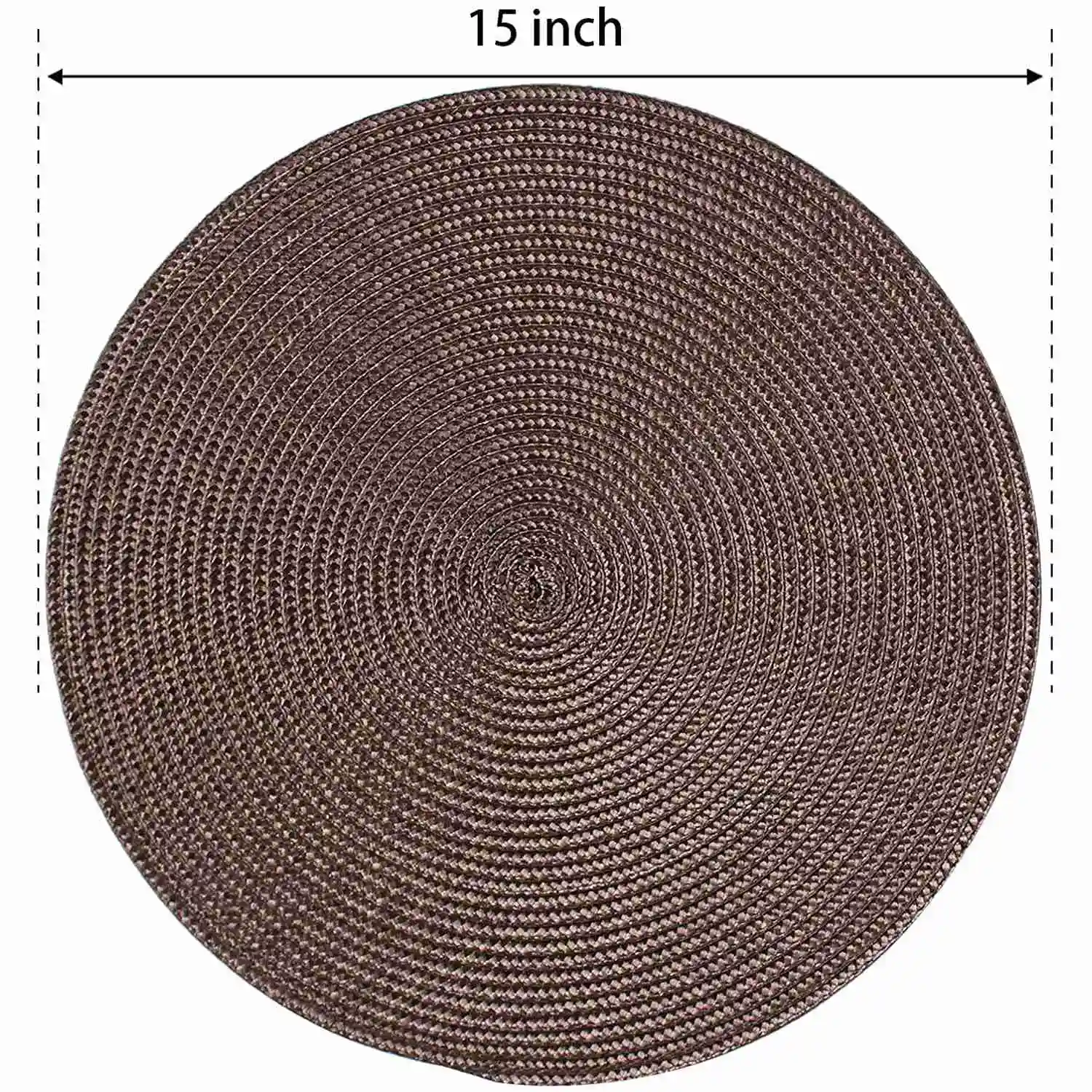 Round Braided Placemats Set of 6 Table Mats for Dining Tables Woven Washable Non-Slip Place Mats 15 Inch(Brown)