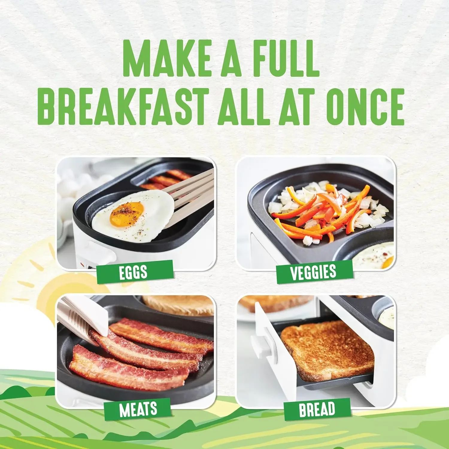 3-in-1 Breakfast Maker Station, Healthy Ceramic Nonstick Dual Griddles for Eggs Meat Sausage Bacon Pancakes 4