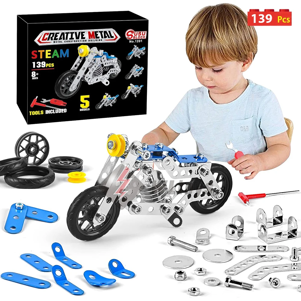 Metal Stem Building Construction Motorcycle Toy Kit