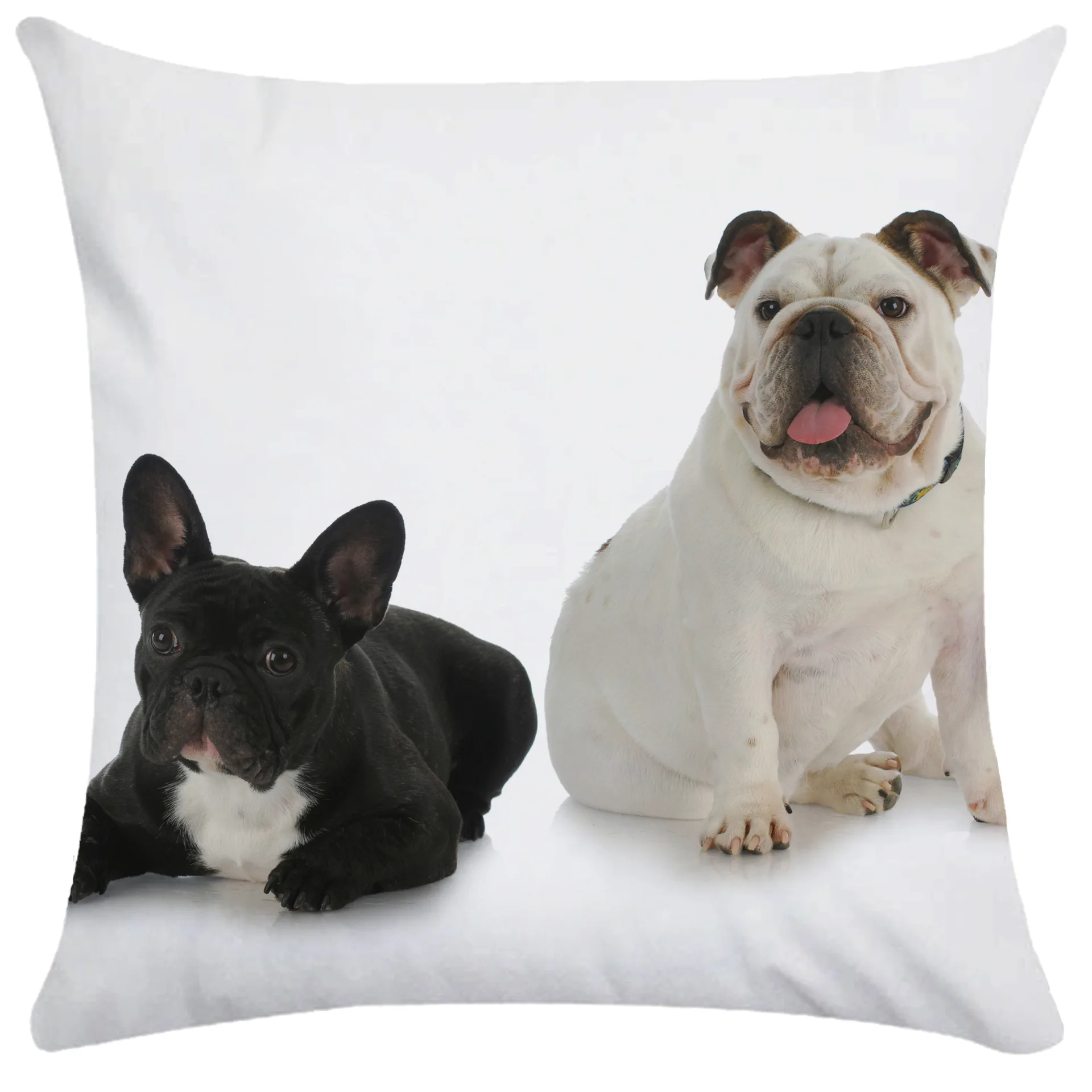 Federa Cuscino Quadrata 45x45 Cm In Cotone E Lino Con Bulldog Francese E Carlino - Per Divano E Auto