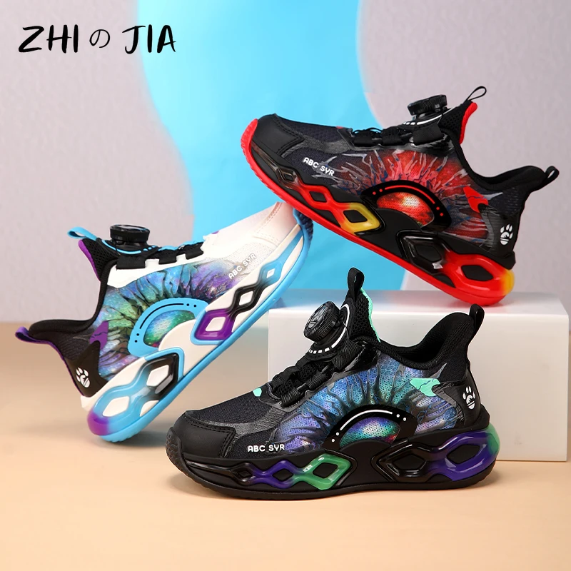 가을 메쉬 통기성 어린이 운동화, 회전 버클 경량 러닝화, 학생 패션 트렌디 신발, 소년 신상