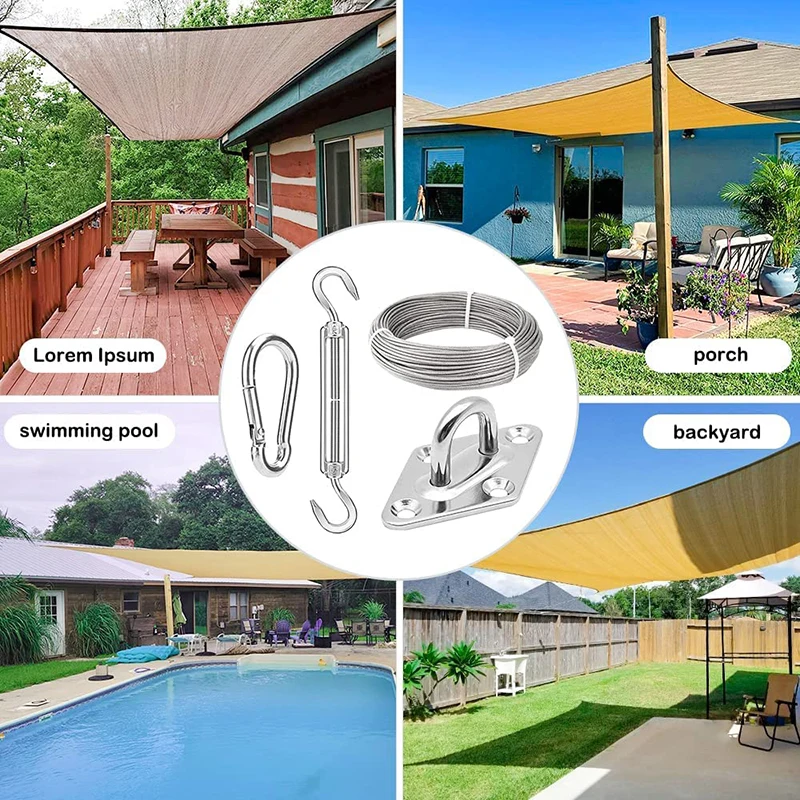 Sun Shade Sail Rectangle Hardware Attachments Wire Kit 30M/3mm Stainless Steel Coated Wire Rope for Install Awning Accessory