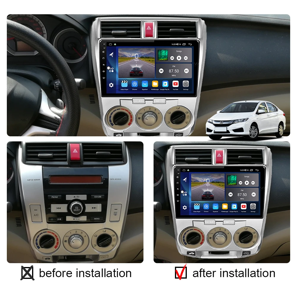 2 Din Car Radio ȵ̵ Carplay ׷ For Honda City 2008 2010 2011 2012 2013 Ƽ̵ HD ũ Autoradio   Wifi