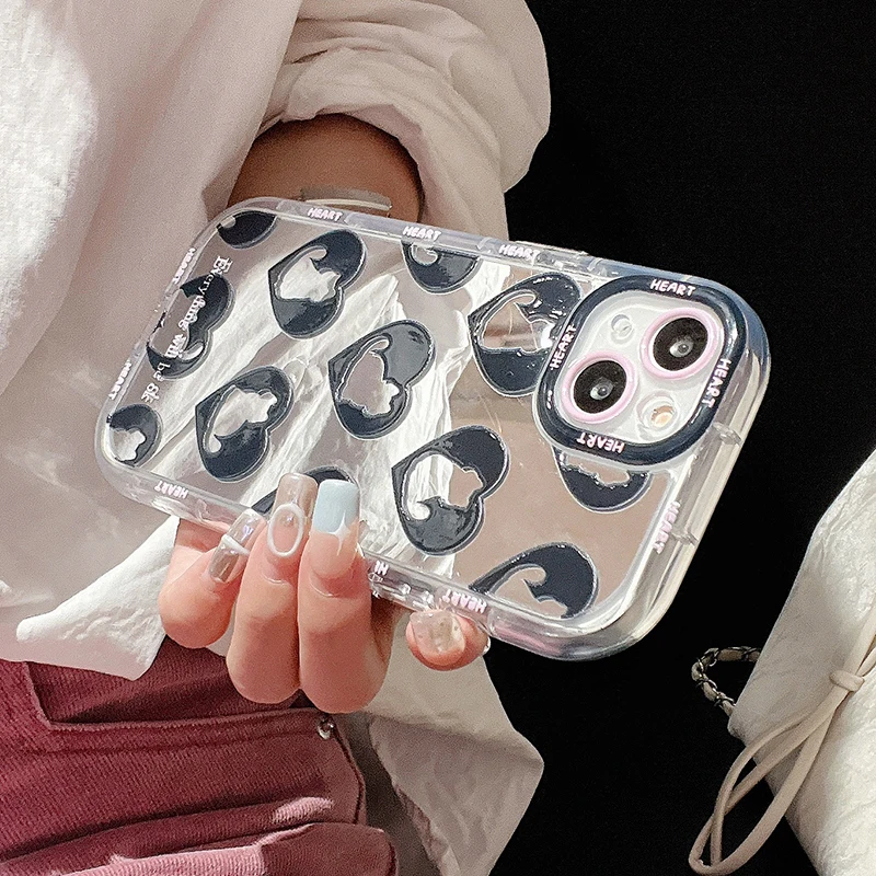 Cat Love Heart Silver Mirror iPhone Case