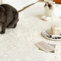 Solid Color Floor Mat Art Homestay Washed Cotton Rug Quilted Vintage Pattern Carpet Home Decor Living Room Bedroom Bedside Mat 2