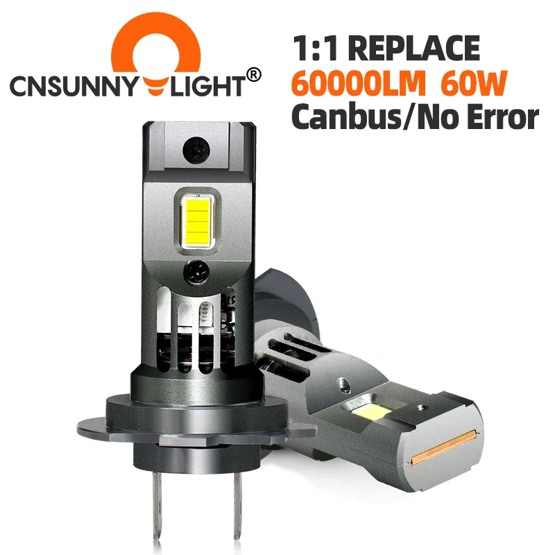 Powerful H7 Turbo LED 60W 60000LM 6000K Mini Body Wireless Direct Replacement Bulbs CSP for Car Headlamp Auto Diode Lamps H7 12V Led Car Lights Led Lights Led Bulbs Led Headlights Led Car Headlights Car Headlamps