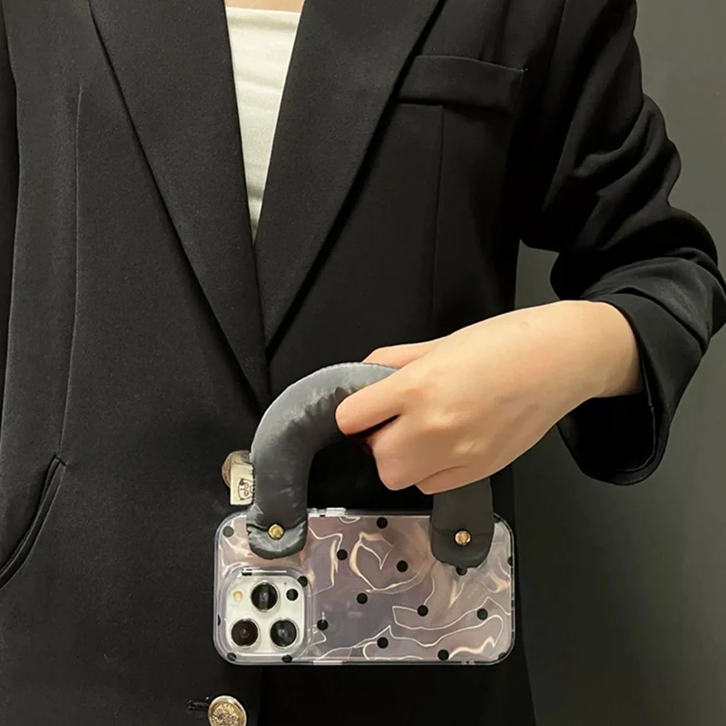 Chic Black Point Handbag Lustre Lining Hard Phone Case