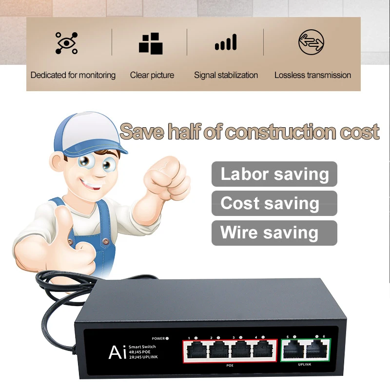 미니 POE 스위치 이더넷 6 포트, UTP RJ45 허브, 100Mbps 스마트 네트워크 스위치, 인터넷 분배기, 자동 MDI/MDIX