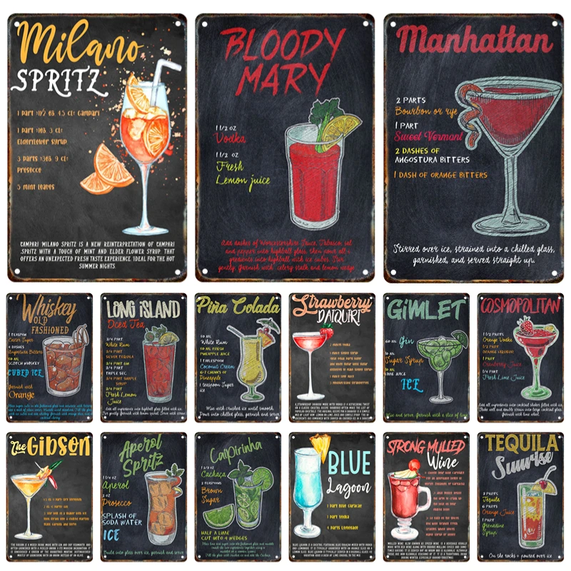 

Vintage Cocktail Metal Sign Plaque Tin Painting Advertising Sign Home Bar Club Party Modern Wall Art Decorative Mural Aesthetics