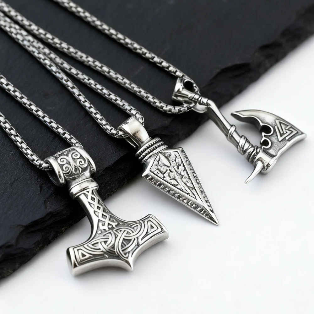 Wikinger-Axt-Halskette für Männer, Vintage Edelstahl Piraten-Runen-Halskette, Rock-Punk-Schmuck Geschenk für Vater Sohn Ehemann BBF