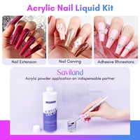 Saviland 240ml Monomer Acrylic Nail Liquid with 3pcs Acrylic Brushes Size 8/10/14 for Acrylic Powder Nails Extension Salon DIY 2