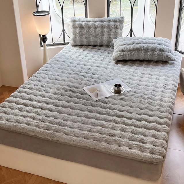 Drap de lit en peluche de lapin toscan de classe A, housse de lit épaisse en peluche de lapin à bulles antidérapante, chaude, nouvelle collection 2025 6