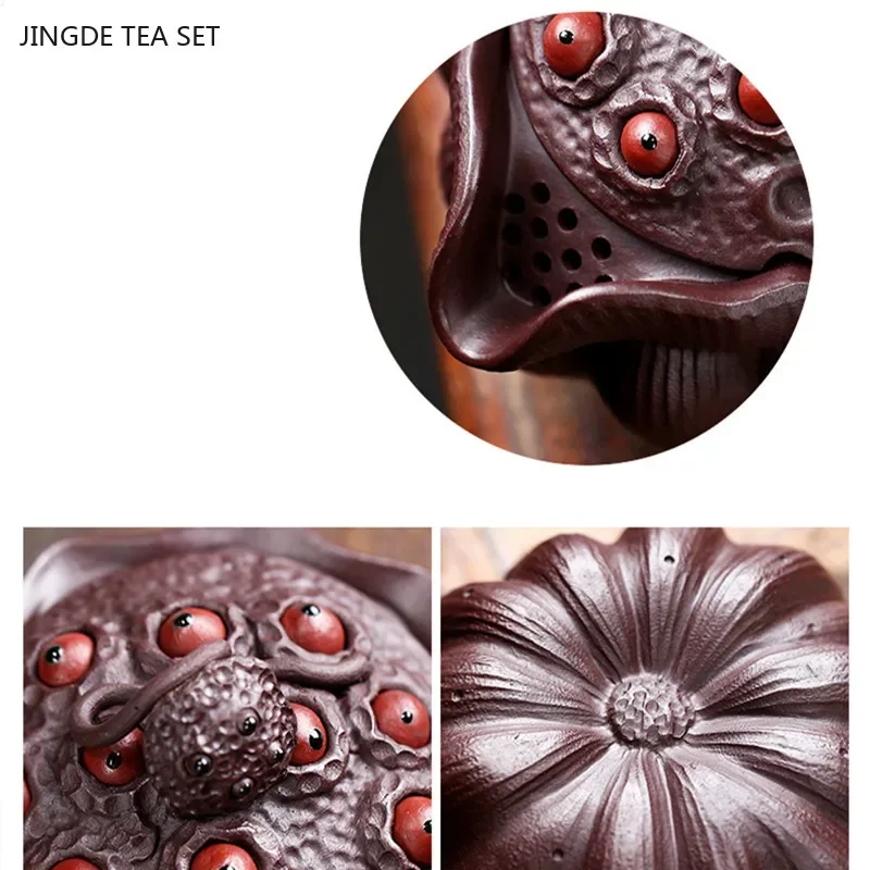 260ml Boutique Yixing Purple Clay Tea Pot Handmade Lotus Seed Tea Maker Raw Ore Purple Mud Filter Teapot High-grade Tea Set