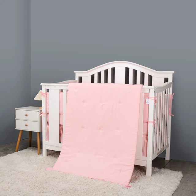 7Pcs Solid Crib Sets for Girls luxury Baby Nursery Baby Crib Bedding Set Protector (4Bumper Crib Sheet Comforter Crib Skirt) 1