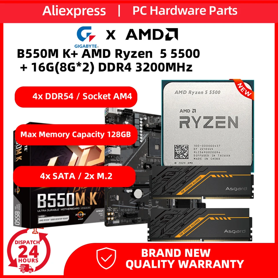 AMD Ryzen 5 5500 with GIGABYTE B550M K Motherboard and 16G(8G*2