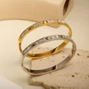 JOVO LOVE Triangle Crystal Bangle Stainless Steel Gold Color Waterproof Wide Cuff Bracelet For Women Jewelry Accessories 2