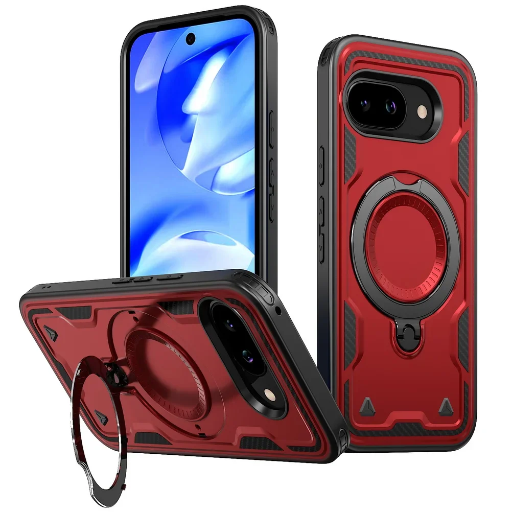 Rugged Military Armor Phone Case with Magnetic Ring and Rotating Bracket Cover