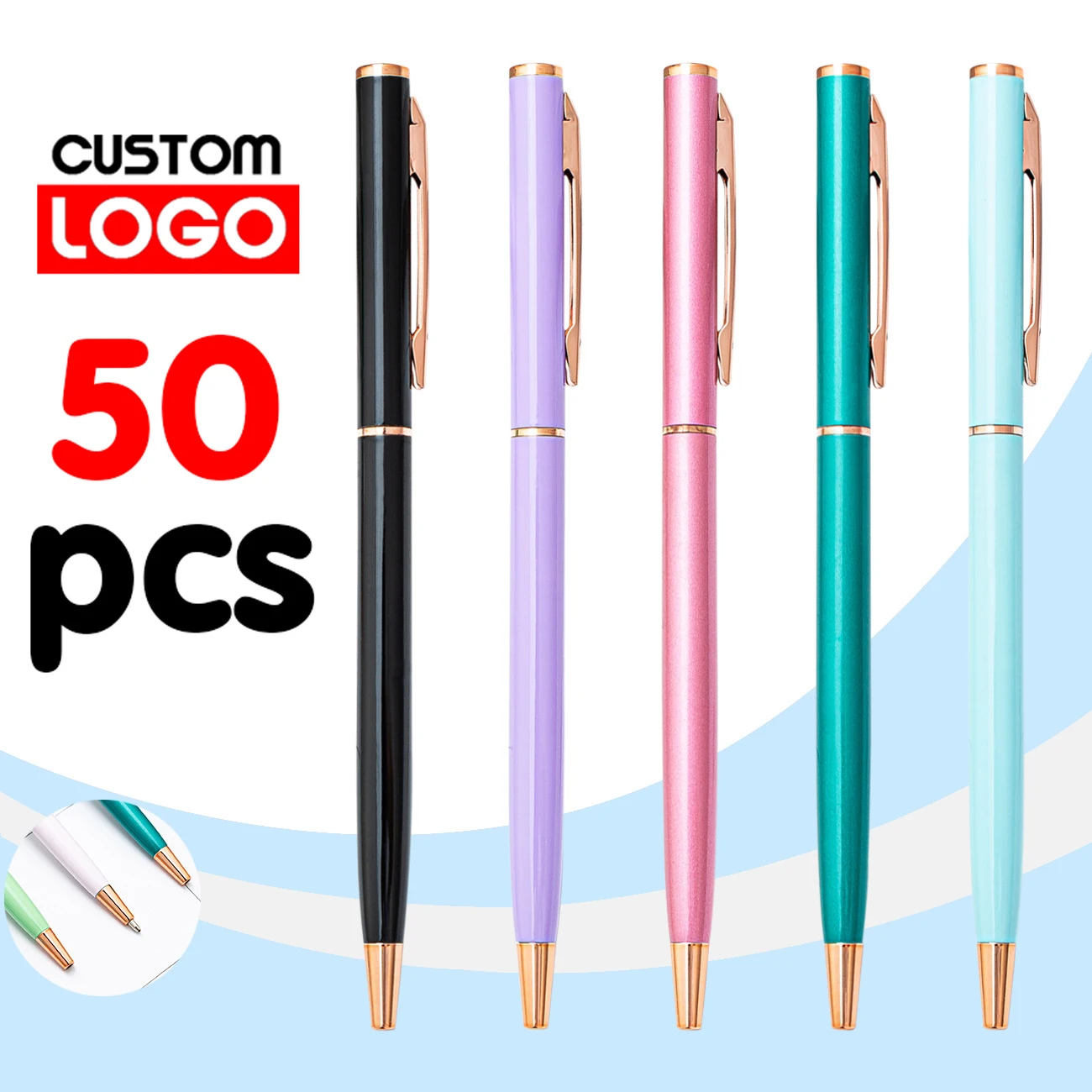 

50pcs Custom Logo Multi -color Ballpoint Pen Teacher Gift Pen Office School Advertising Pen Engraved Text Stationery Wholesale