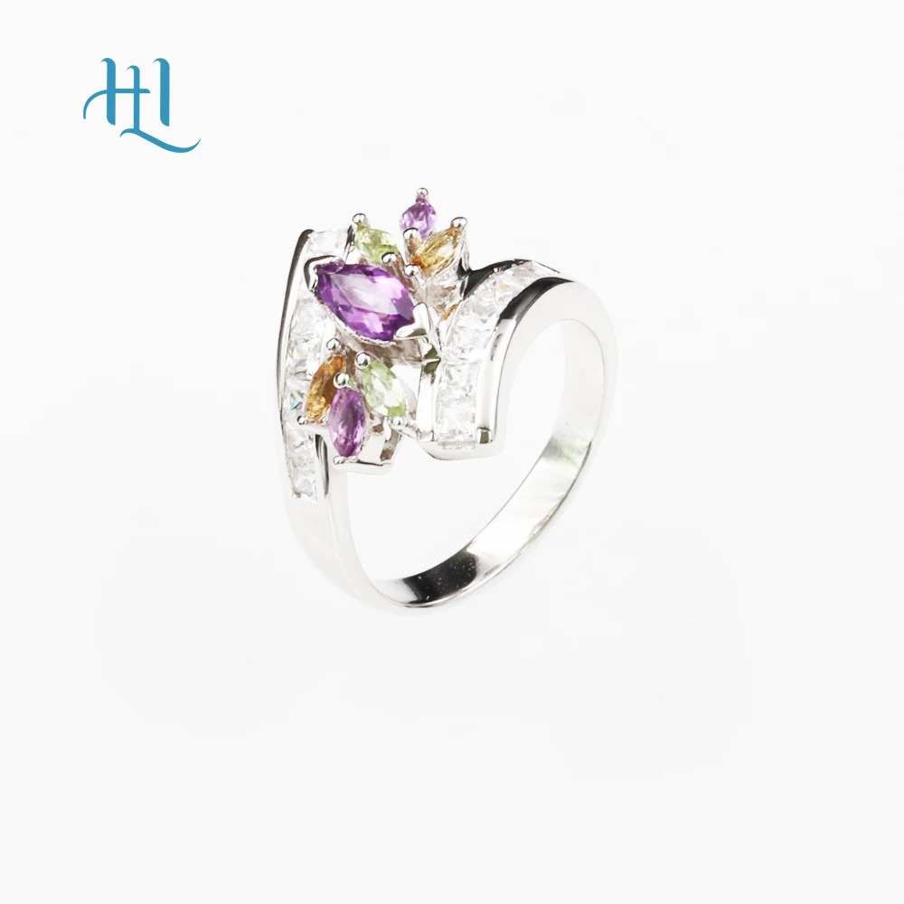 

Natural amethsyt citrine peridot gemstone S925 Sterling Silver luxury Ring Elegant Fine Jewelry Design Girl's Anniversary gift