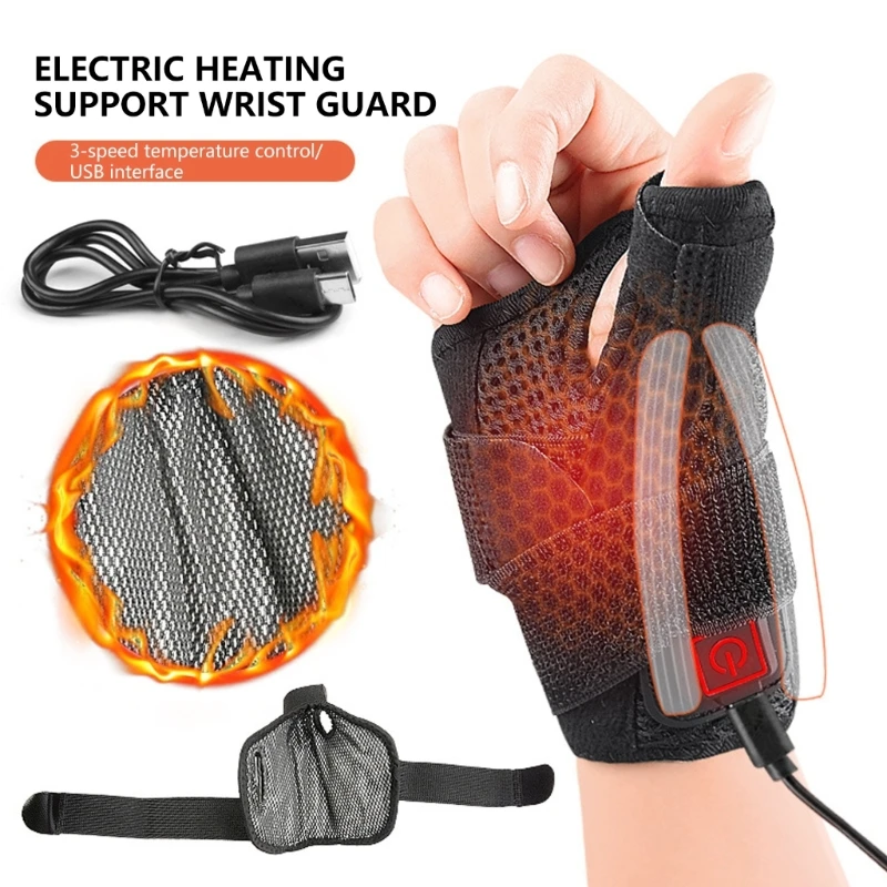 USB Electric Heated Wrist Brace for Women and Men Wrist Heating Pad with 3 Heat Settings Heated Wrap Warmer