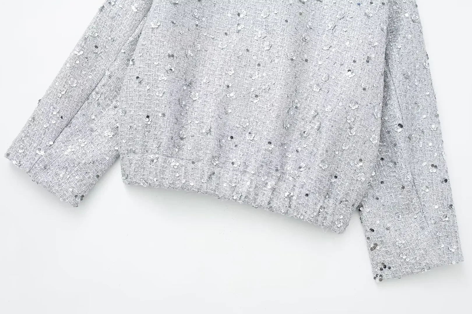 Sb8a1cc5c5d7b45cfb13cf80d37cd3079q Women's Sequined Bomber Jacket Fall New Round Neck Long Sleeve Pocket Stretch Hem Sequins Jacket Coat Female Chic Outerwear Mallzona