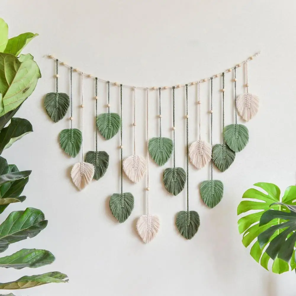 

Leaf Macrame Wall Hanging Boho Woven Wall Tapestry Leave Tassels Ornaments Home Living Room Wedding Decoration Handmade Art Gift