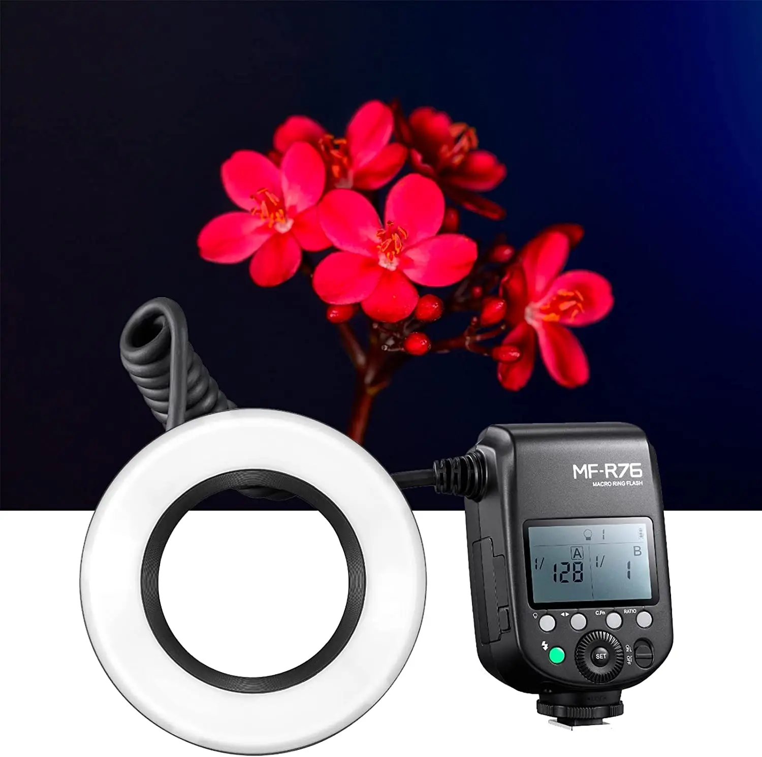 Godox R76 LED Micro Ring Flash 5000K with Li-ion Battery Adapter Rings for Canon Sony Nikon Fuji Olympus Panasonic Pentax Camera on camera flash,camera flash