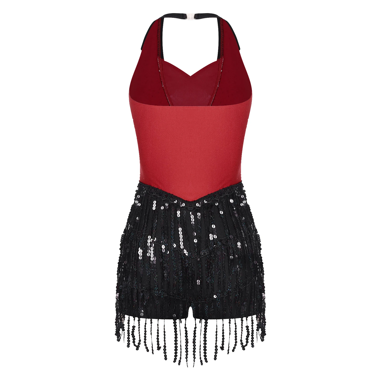 Frauen Jazz Latin Dance Cha-cha Tango Samba Rumba Leistung Kostüm Ärmellose Neckholder Pailletten Quaste Trikot Kleid Dancewear – Detail 23