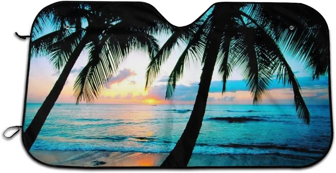 

California Palm Tree Beach Car Windshield Sun Shade Auto Sunshade for Car Truck SUV Blocks Rays Sun Visor Protector 130x70cm