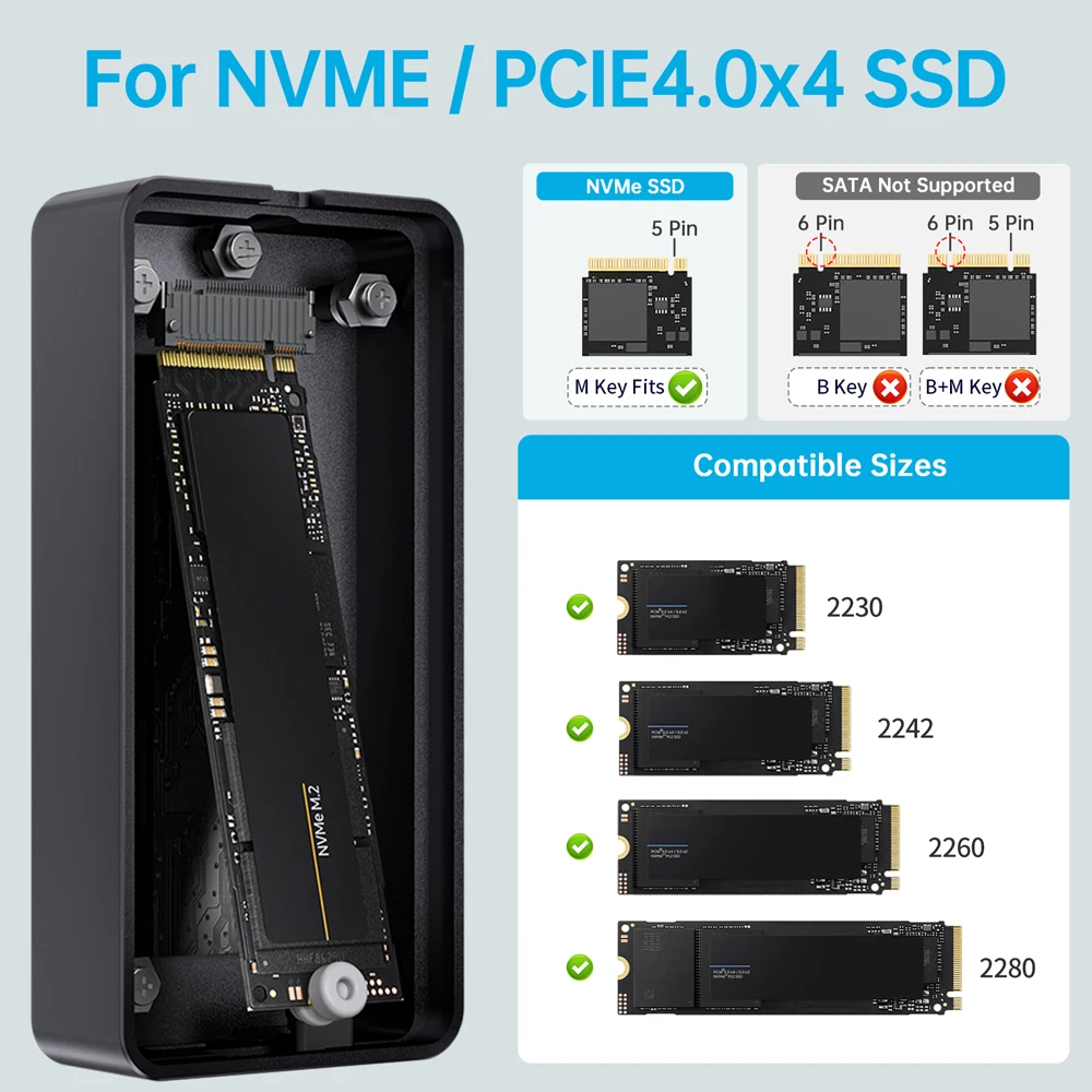 SSK 40Gbps SSD Case USB 4.0 M.2 NVMe SSD Enclosure Type-C External Case Compatible Thunderbolt 4 Support UASP TRIM for PC Laptop