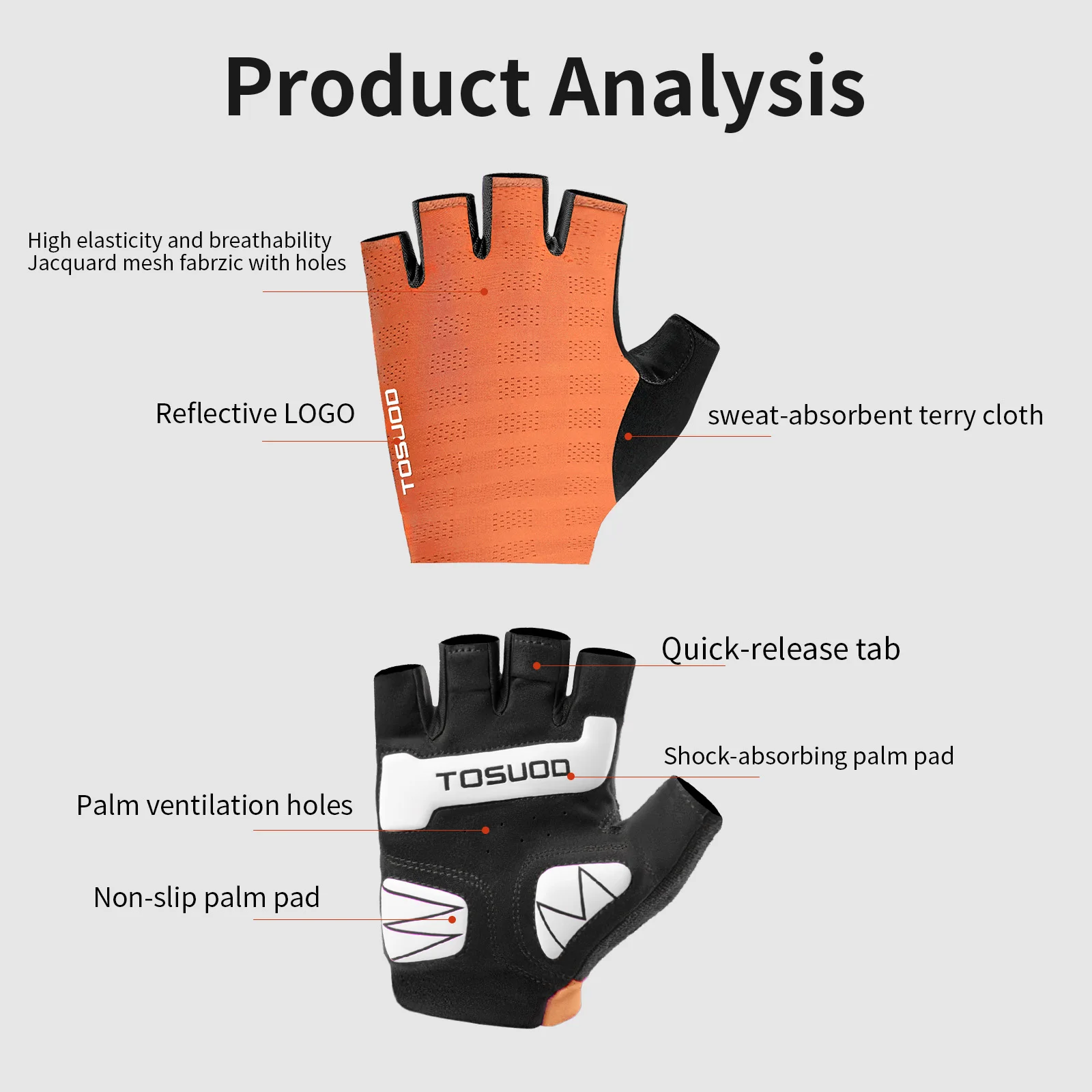 TOSUOD SDS65468-06 Bike Gloves Summer Half Finger Breathable - Image 2