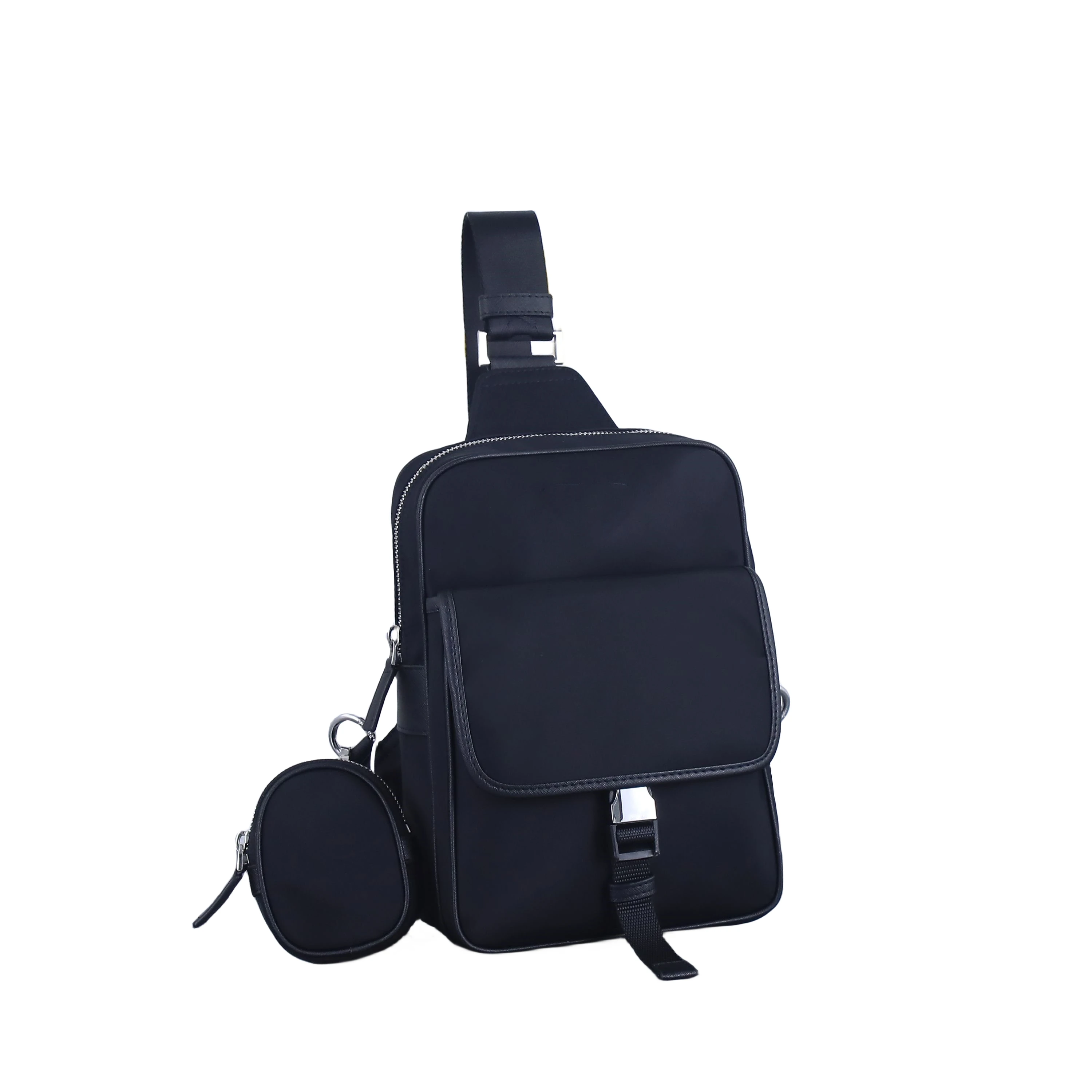 

Unisex black nylon chest bag, daily crossbody bag