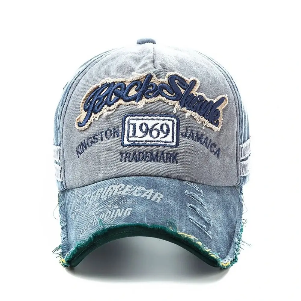 Washed Denim Letters Baseball Cap 1969 Letter Patchwork Hip Hop Hats Embroidery Cotton Adjustable Snapback Hat Unisex