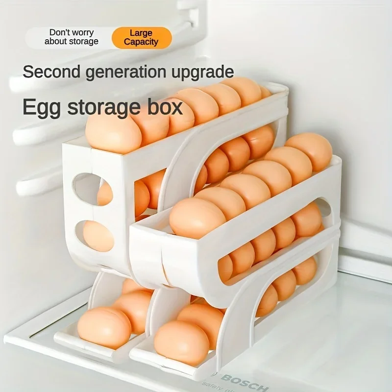 Egg Dispenser 4-Tier Sliding Automatic Rolling Egg Rack Refrigerator Storage Box Shatterproof Design