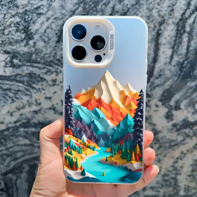 Kreative Berge Landschaft Landschaft 2D Druck Telefon Fall Für iPhone 13 Mini 15 14 Plus 15 14 13 12 11 Pro Max Laser Abdeckungen – Detail 13