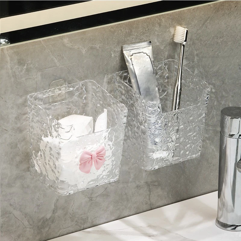 Punch-Free Toothpaste Holder Wall Mounted Makeup Brush Organizer Storage Rack Bathroom Storage Box Drain Box 2