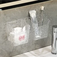 Punch-Free Toothpaste Holder Wall Mounted Makeup Brush Organizer Storage Rack Bathroom Storage Box Drain Box 2