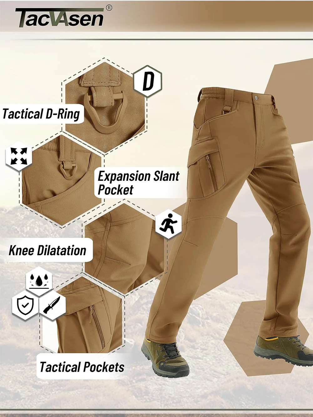 Men Cargo Pants cargo pants cotton work pants military cargo pants men casual pants casual tooling pants TACVASEN Winter Softshell Warm IX9 Outdoor Hiking Cargo Pants Waterproof Fleece Safari Team Work Trousers