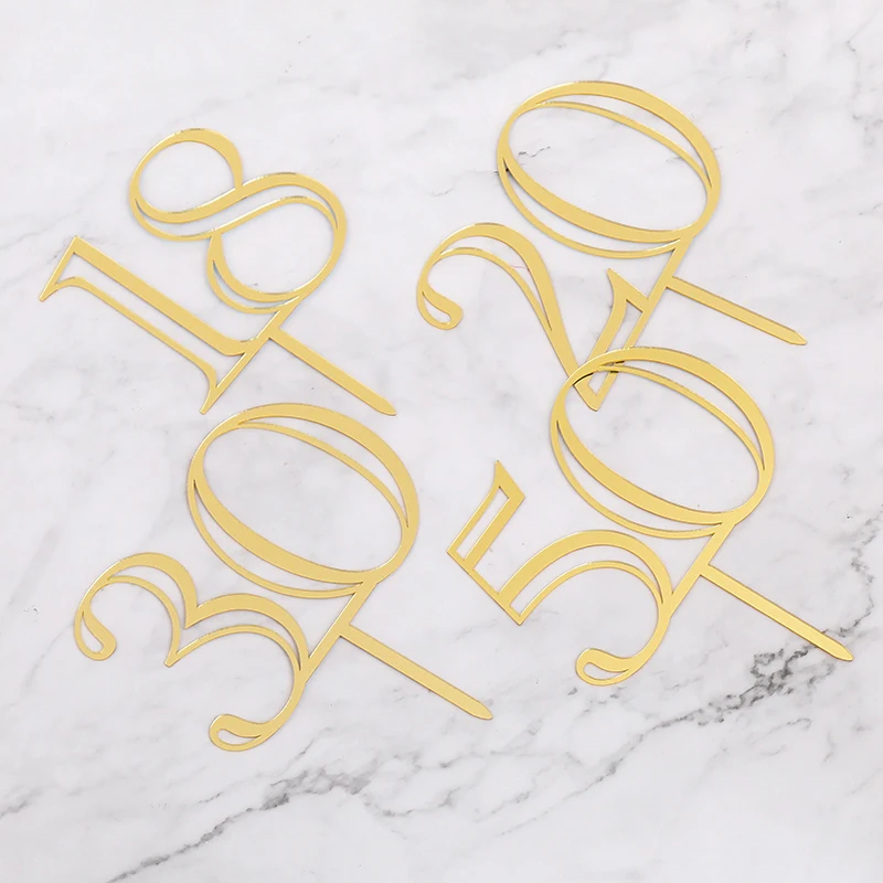 18 20 30 50th Acrylic Number Cake Topper For Adult Kid Happy Birthday Party Cake Decoration Wedding Anniversary Gold Cake Topper