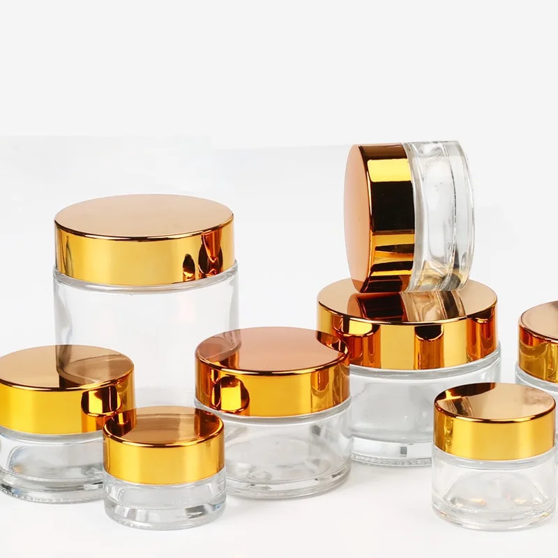 1X 5g 10g 15g 20g 30g 50g 100g glass cream jar cosmetic container cream box bottles gold lid glass bottle storage containers 3